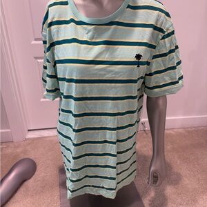 H&M Divided Men's Aqua and Yellow Striped Tee Small Tshirt